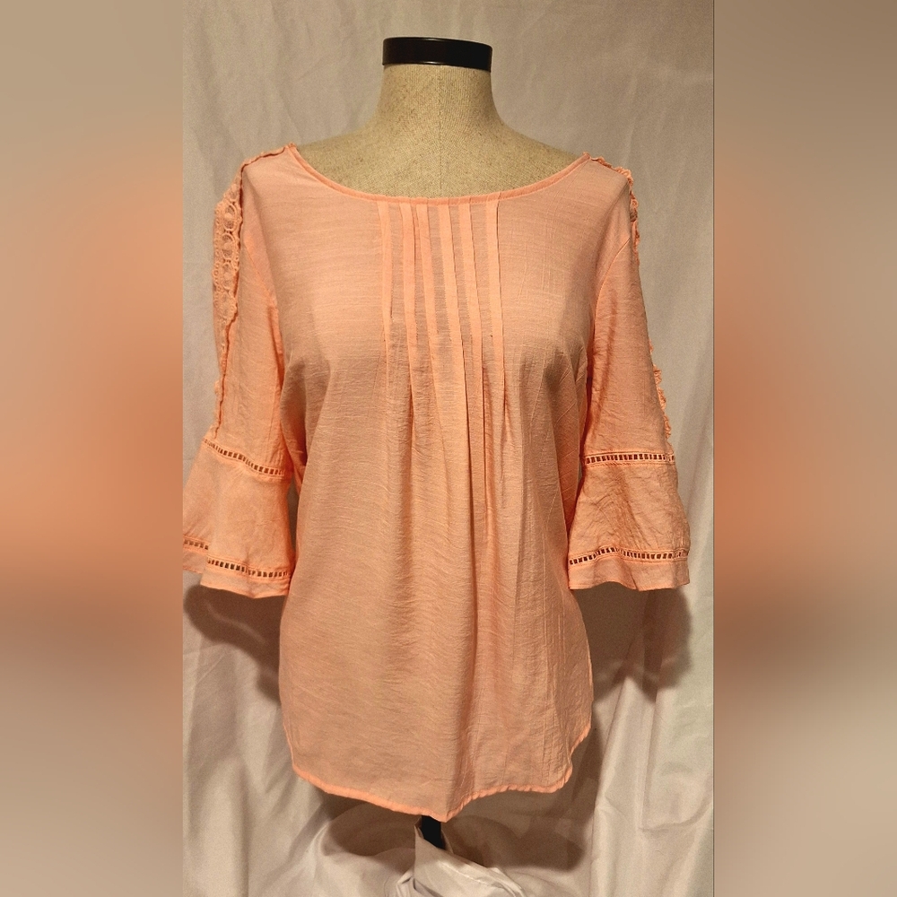 NY Collection Peach Lace Detail Blouse